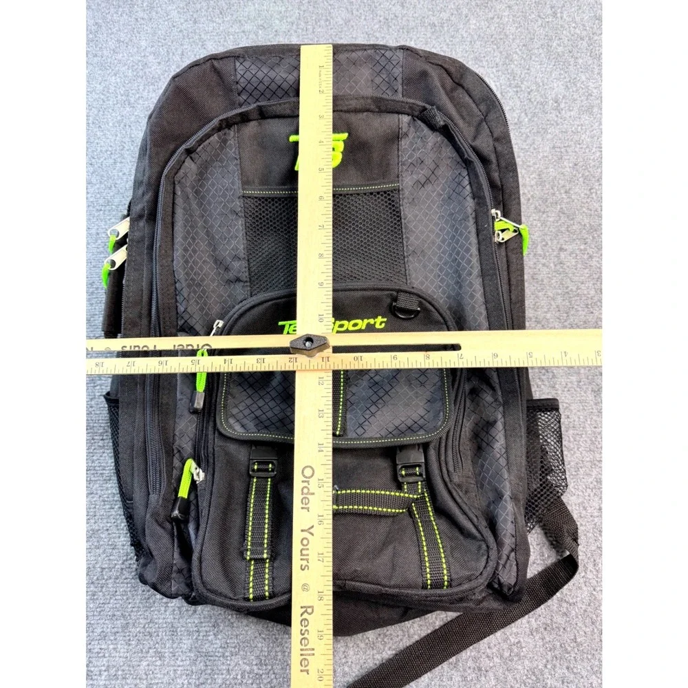 TekSport Backpack Black Neon Green Multi-Pocket Travel School Bag Utility Hiking